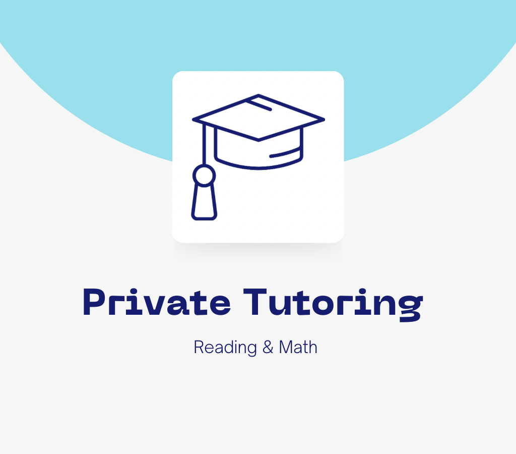 Private Tutoring for Reading and Math with graduation cap icon.